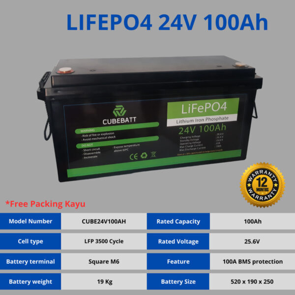 Baterai Lifepo4 12V 100Ah Cycle Life 2000++