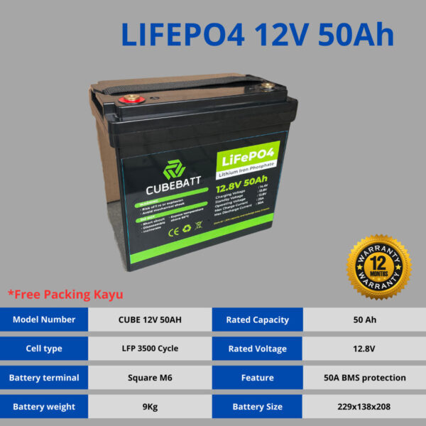 Baterai Lifepo4 12V 50Ah Max Discharge 3C