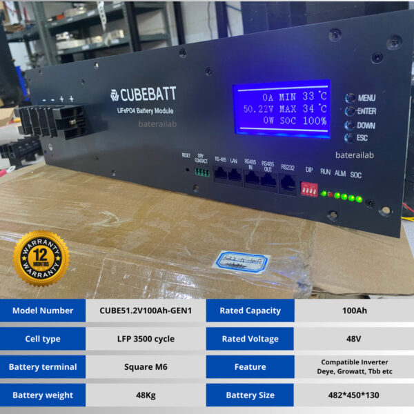 Baterai Lifepo4 48V 100Ah Compatible Inverter
