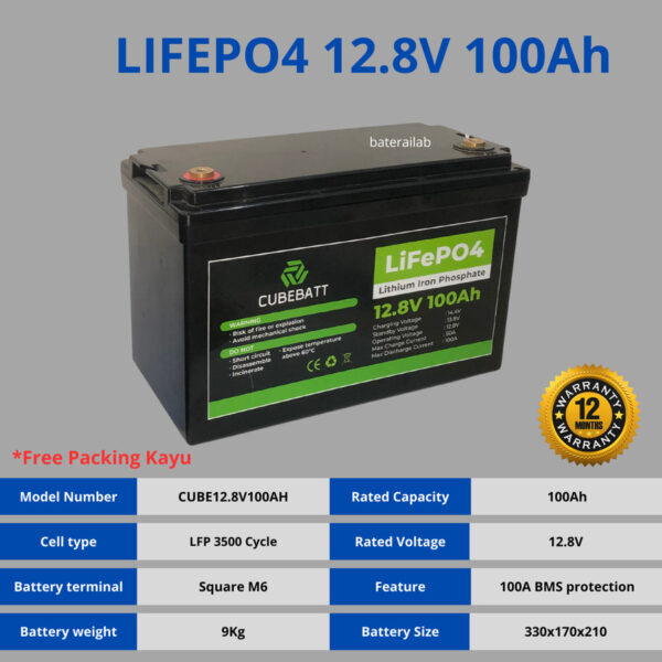 Baterai Lithium Lifepo4 12V 100Ah IP65 Anti Air