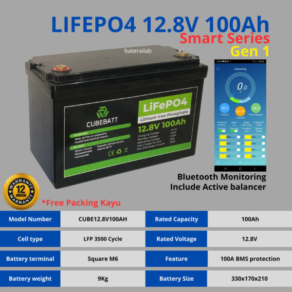 Baterai Lithium Lifepo4 12V 100Ah IP65 Anti Air